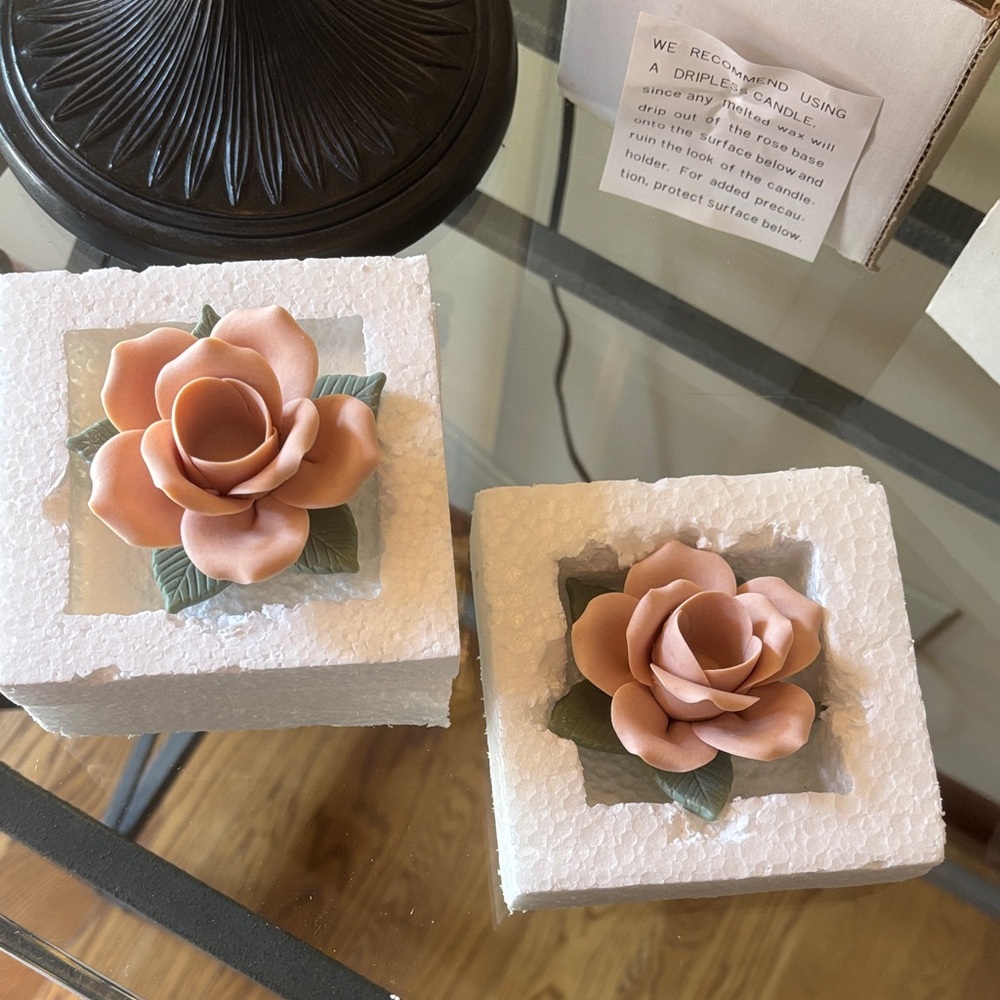 Rose Blossom Candle Holders - Peach and Green
